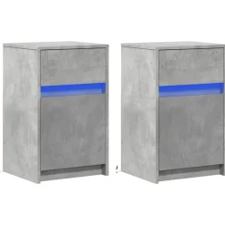 vidaXL Mesita de noche luces LED 2 uds madera ingeniería gris hormigón Gris hormigón