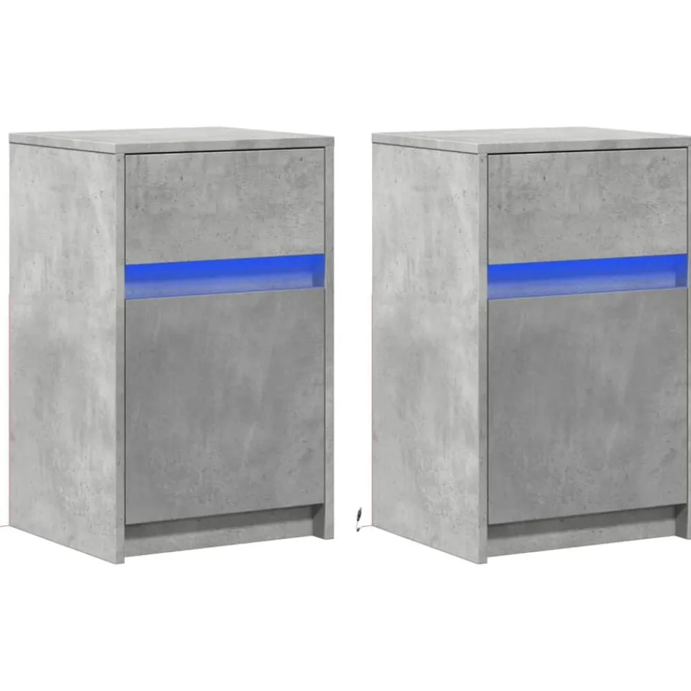 vidaXL Mesita de noche luces LED 2 uds madera ingeniería gris hormigón Gris hormigón