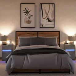 vidaXL Mesita de noche luces LED 2 uds madera ingeniería gris hormigón Gris hormigón