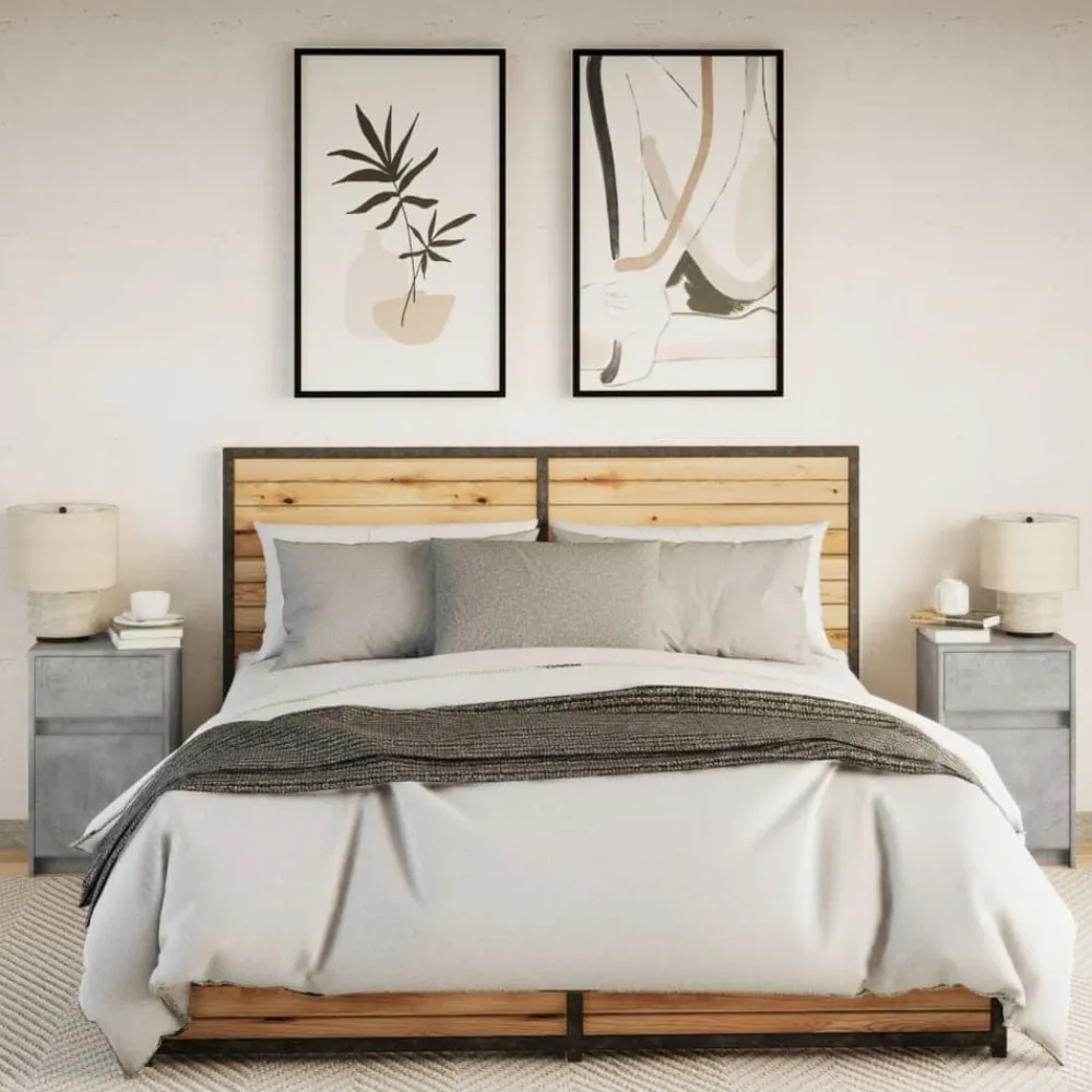 vidaXL Mesita de noche luces LED 2 uds madera ingeniería gris hormigón Gris hormigón