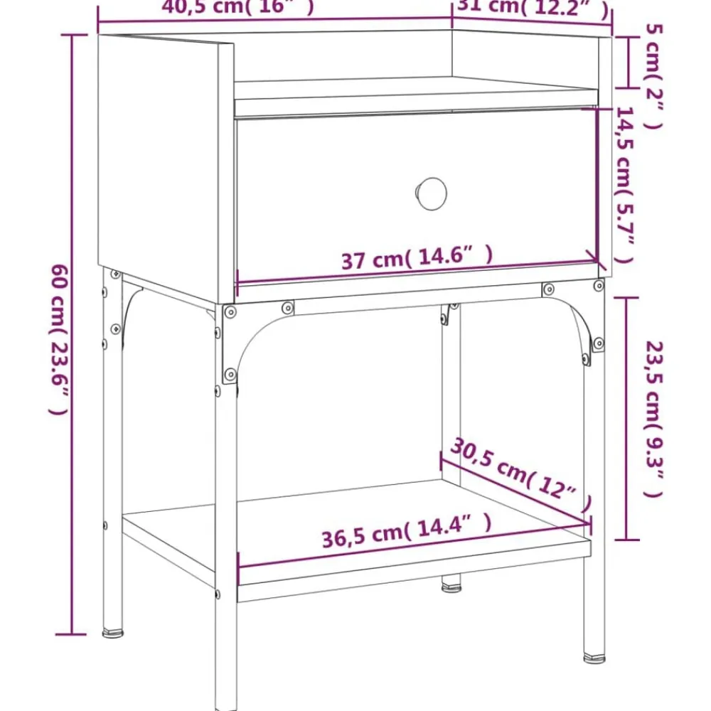 vidaXL Mesita de noche madera de ingeniería 40,5x31x60 cm Roble Sonoma Online