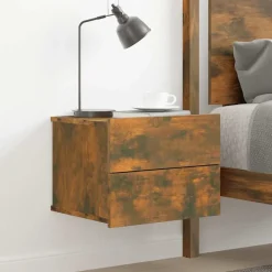 vidaXL Mesita de noche madera contrachapada 40x30x30 cm Roble ahumado Discount