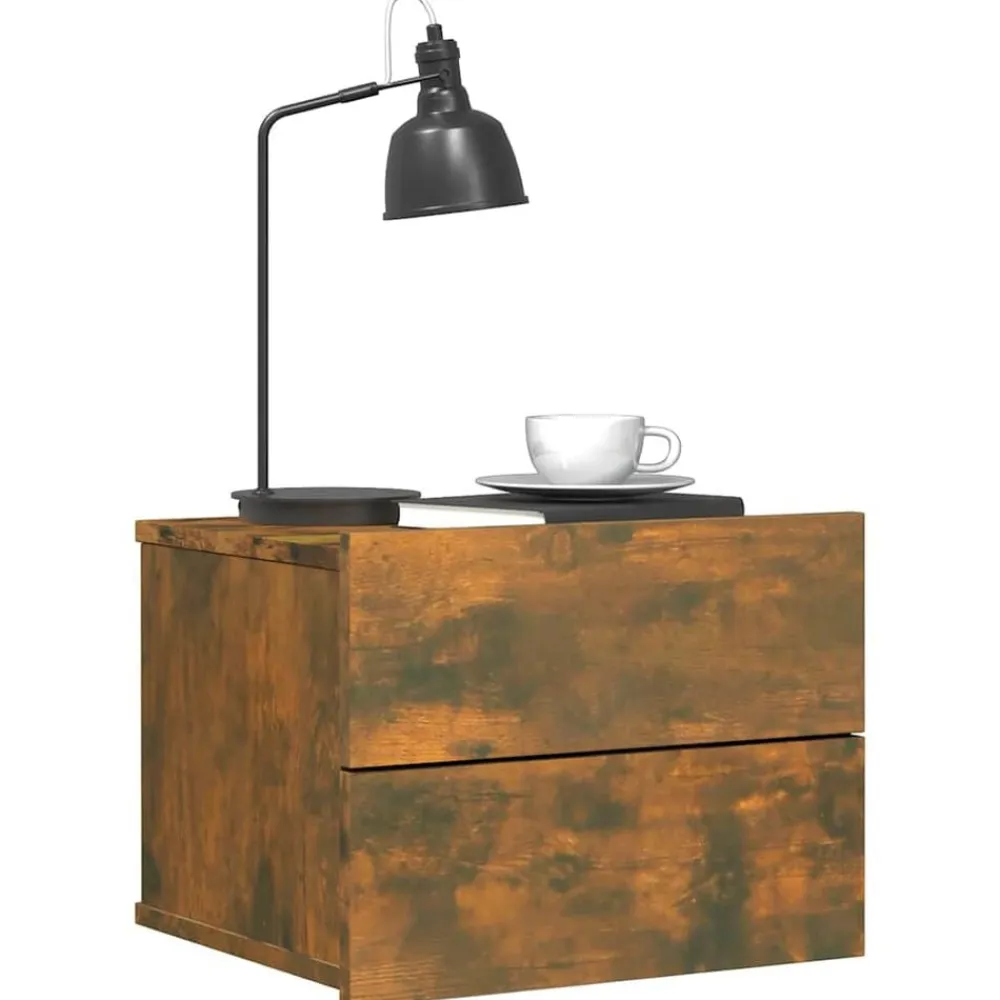 vidaXL Mesita de noche madera contrachapada 40x30x30 cm Roble ahumado Discount