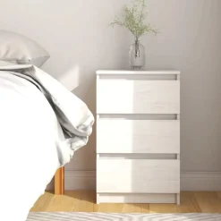 vidaXL Mesita de noche madera maciza de pino blanca 40x29,5x64 cm Blanco Clearance