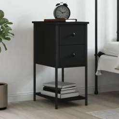 vidaXL Mesita de noche madera de ingeniería 32x42x70 cm Negro Discount