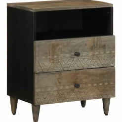 vidaXL Mesita de noche madera maciza de mango gris claro 50x33x60 cm Discount