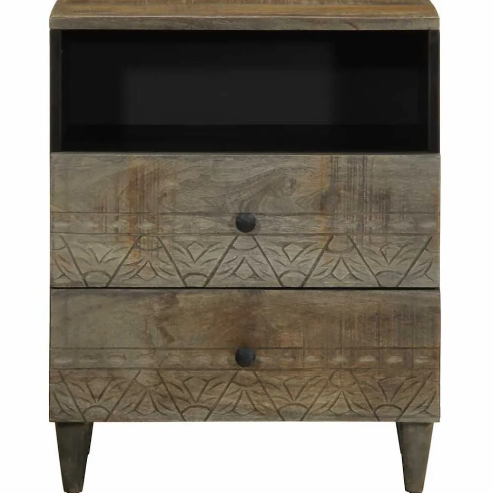 vidaXL Mesita de noche madera maciza de mango gris claro 50x33x60 cm Discount