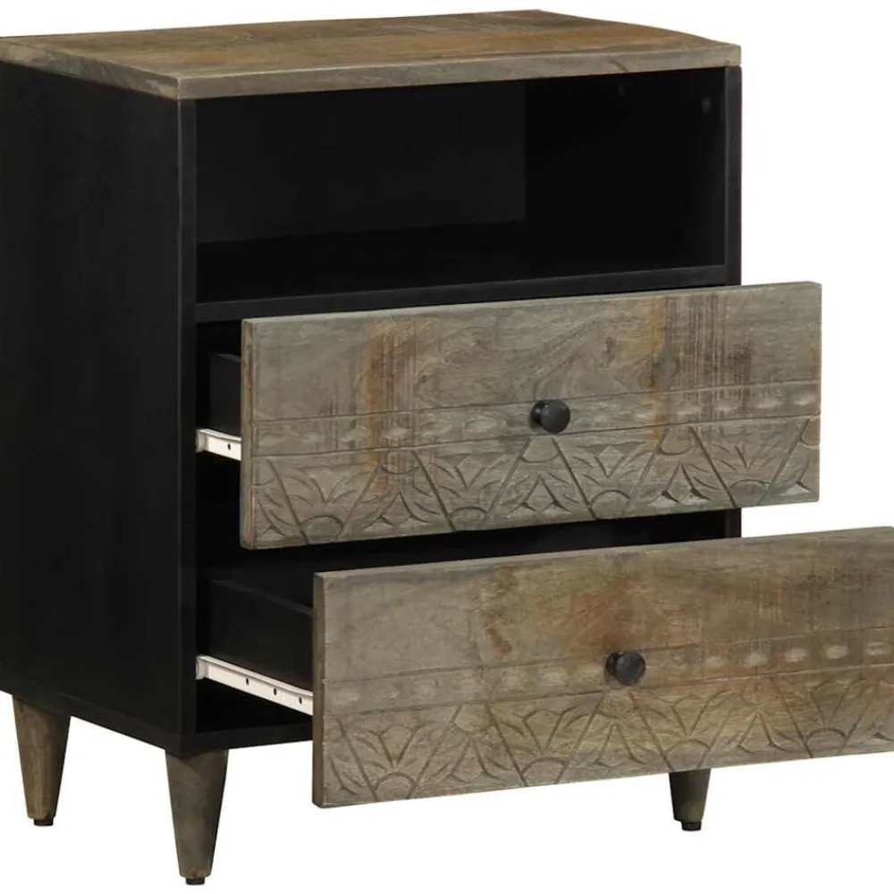 vidaXL Mesita de noche madera maciza de mango gris claro 50x33x60 cm Discount