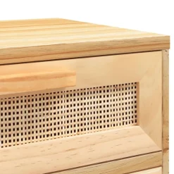 vidaXL Mesas-Mesita de noche madera maciza pino marrón y ratán natural