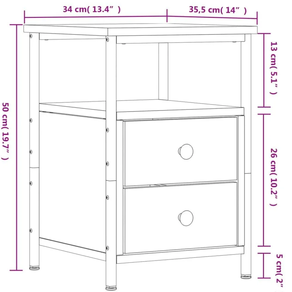vidaXL Mesita de noche madera de ingeniería 34x35,5x50cm Roble ahumado Clearance