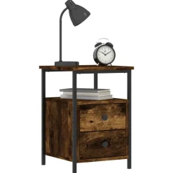 vidaXL Mesita de noche madera de ingeniería 34x35,5x50cm Roble ahumado Clearance