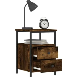 vidaXL Mesita de noche madera de ingeniería 34x35,5x50cm Roble ahumado Clearance