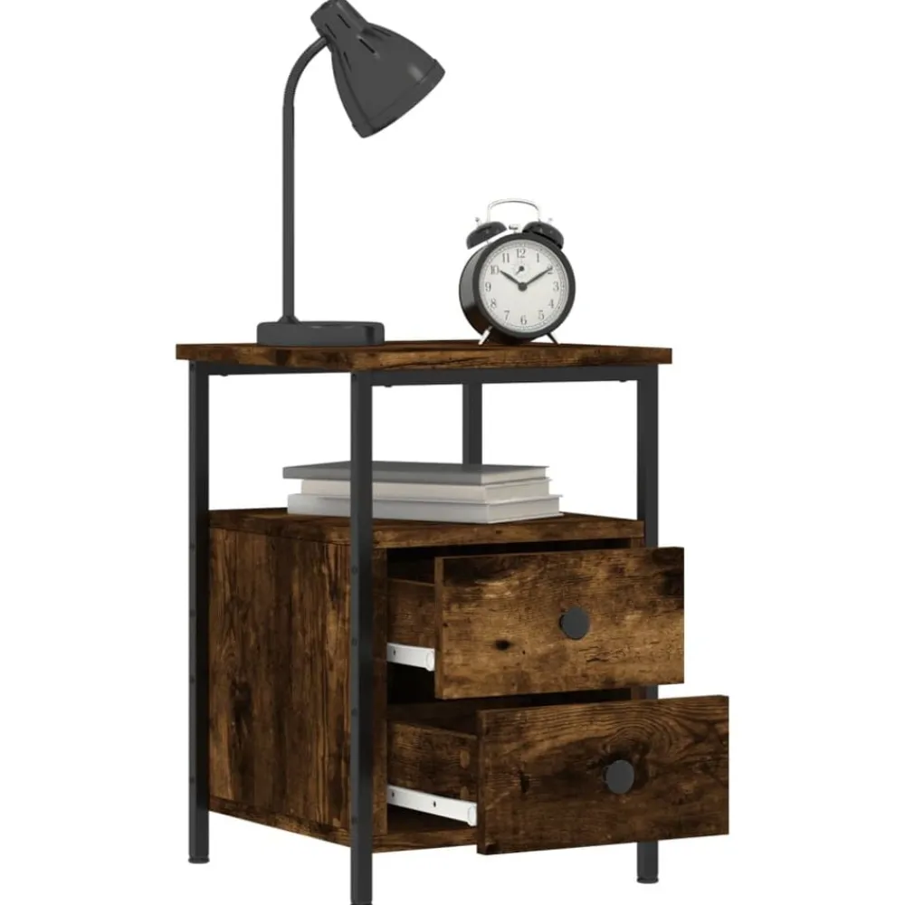 vidaXL Mesita de noche madera de ingeniería 34x35,5x50cm Roble ahumado Clearance