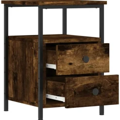 vidaXL Mesita de noche madera de ingeniería 34x35,5x50cm Roble ahumado Clearance
