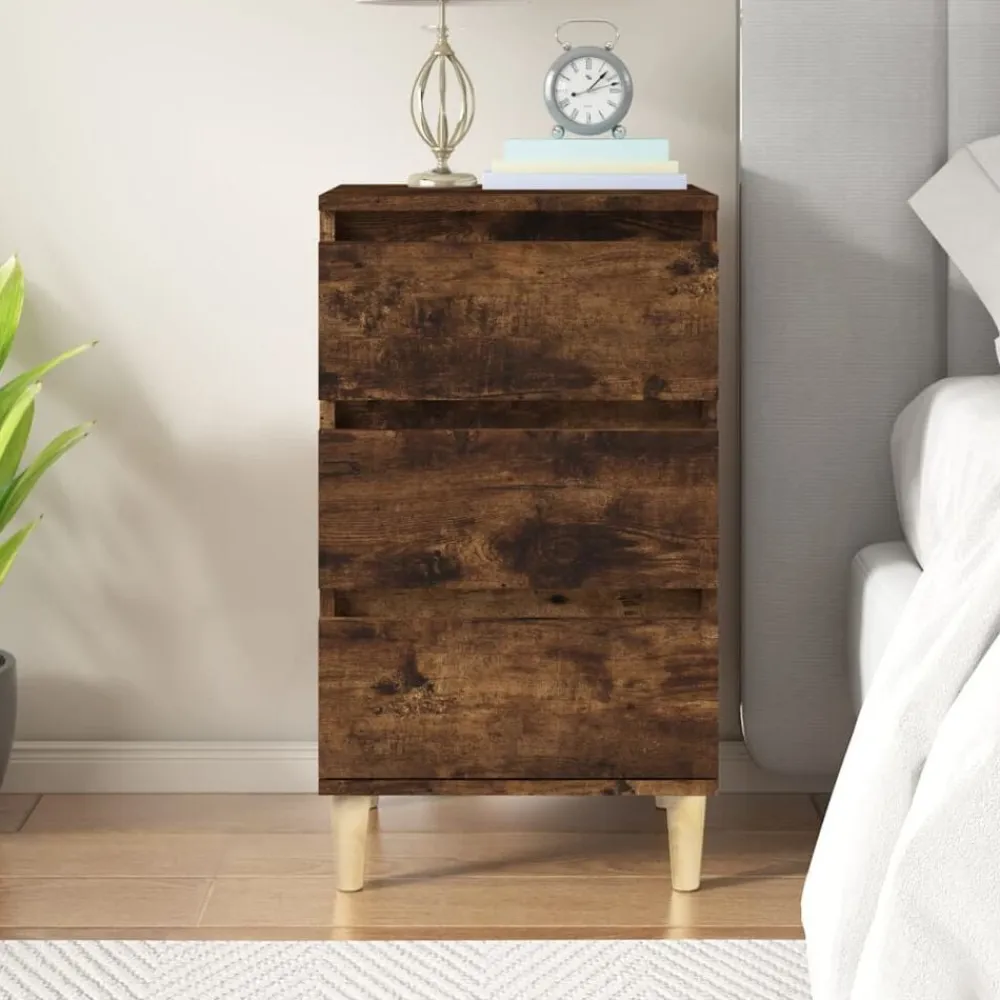vidaXL Mesita de noche madera contrachapada 40x35x70 cm Roble ahumado Discount
