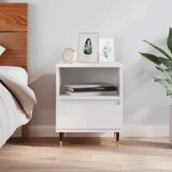 vidaXL Mesita de noche madera contrachapada 40x35x50 cm Blanco New