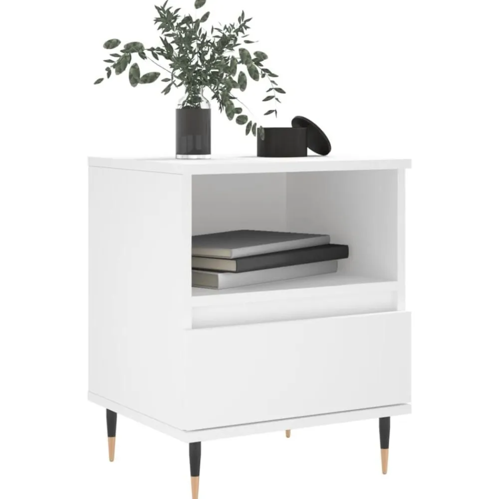 vidaXL Mesita de noche madera contrachapada 40x35x50 cm Blanco New