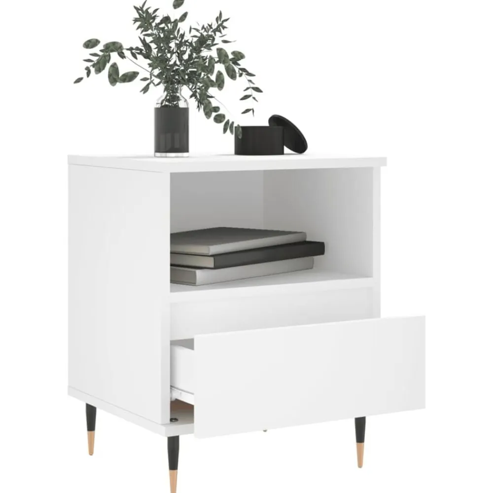 vidaXL Mesita de noche madera contrachapada 40x35x50 cm Blanco New