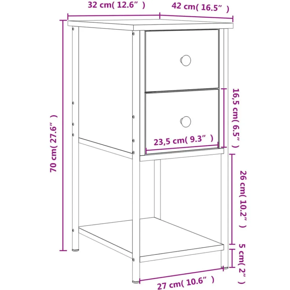 vidaXL Mesita de noche madera de ingeniería 32x42x70 cm Roble Sonoma Online