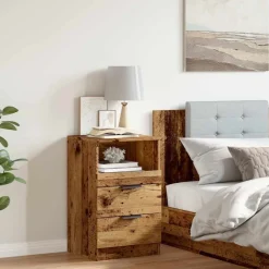 vidaXL Mesita de noche madera de ingeniería envejecida 40x36x65 cm Madera antigua Online