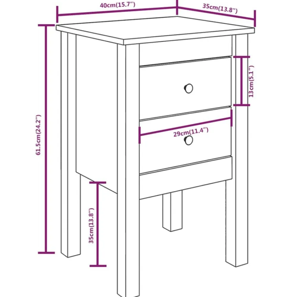 vidaXL Mesita de noche madera maciza de pino 40x35x61,5 cm Marrón