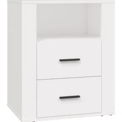 vidaXL Mesita de noche madera contrachapada 50x36x60 cm Blanco Discount