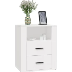 vidaXL Mesita de noche madera contrachapada 50x36x60 cm Blanco Discount