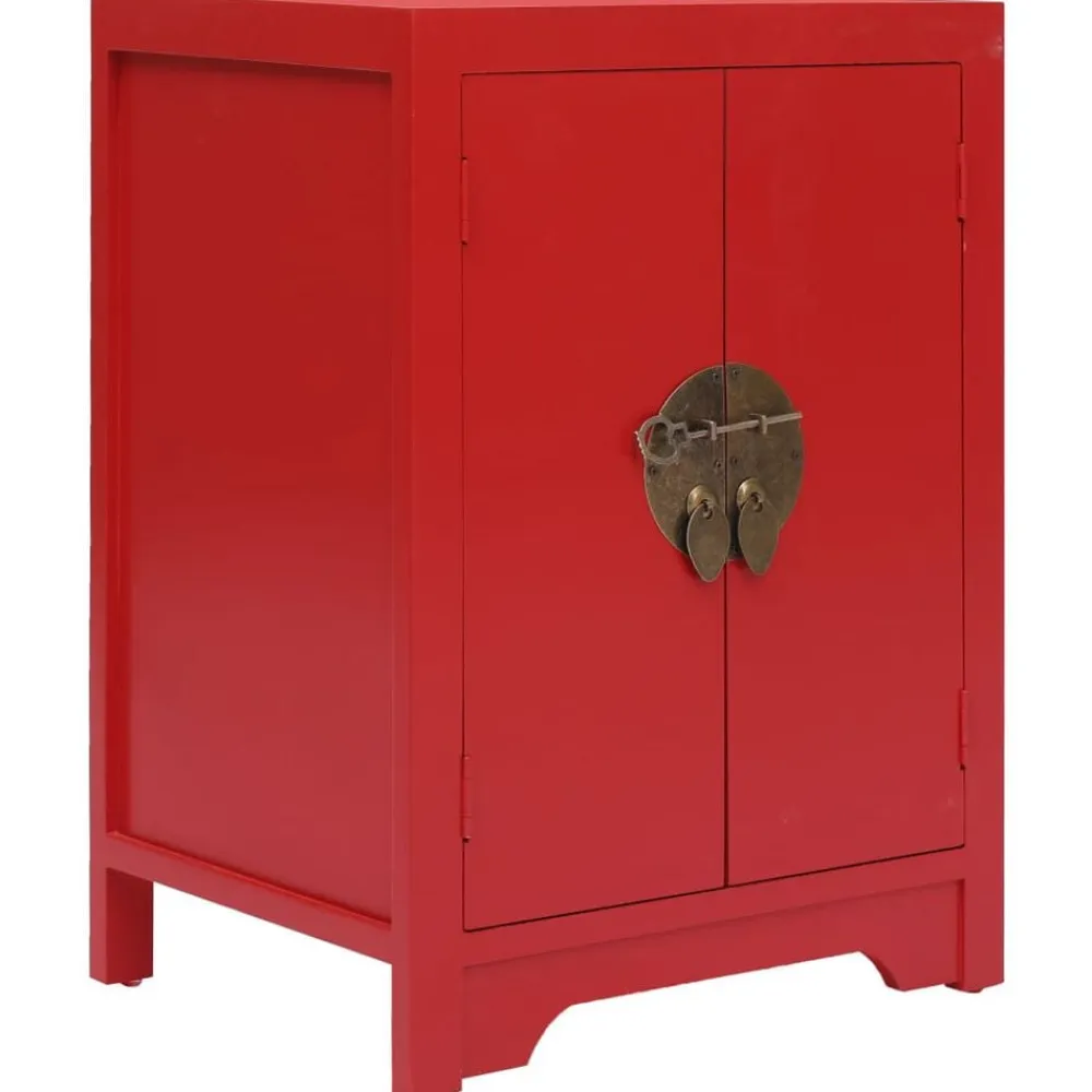 vidaXL Mesita de noche madera de Paulownia 38x28x52 cm Rojo Clearance