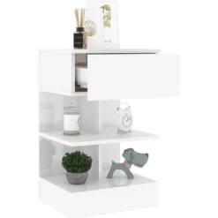 vidaXL Mesita de noche madera contrachapada blanco brillo 40x35x65 cm Blanco brillante Outlet