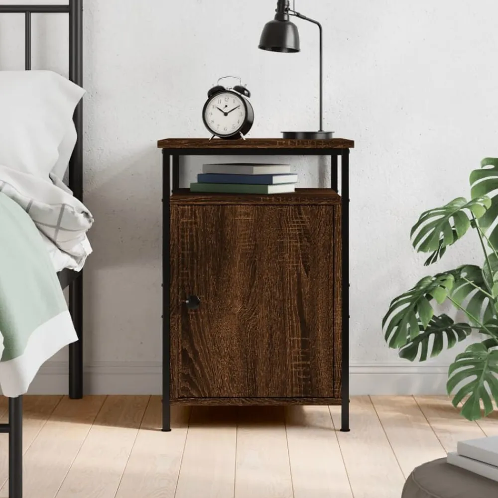 vidaXL Mesita de noche madera contrachapada marrón roble 40x42x60 cm Marrón roble Clearance
