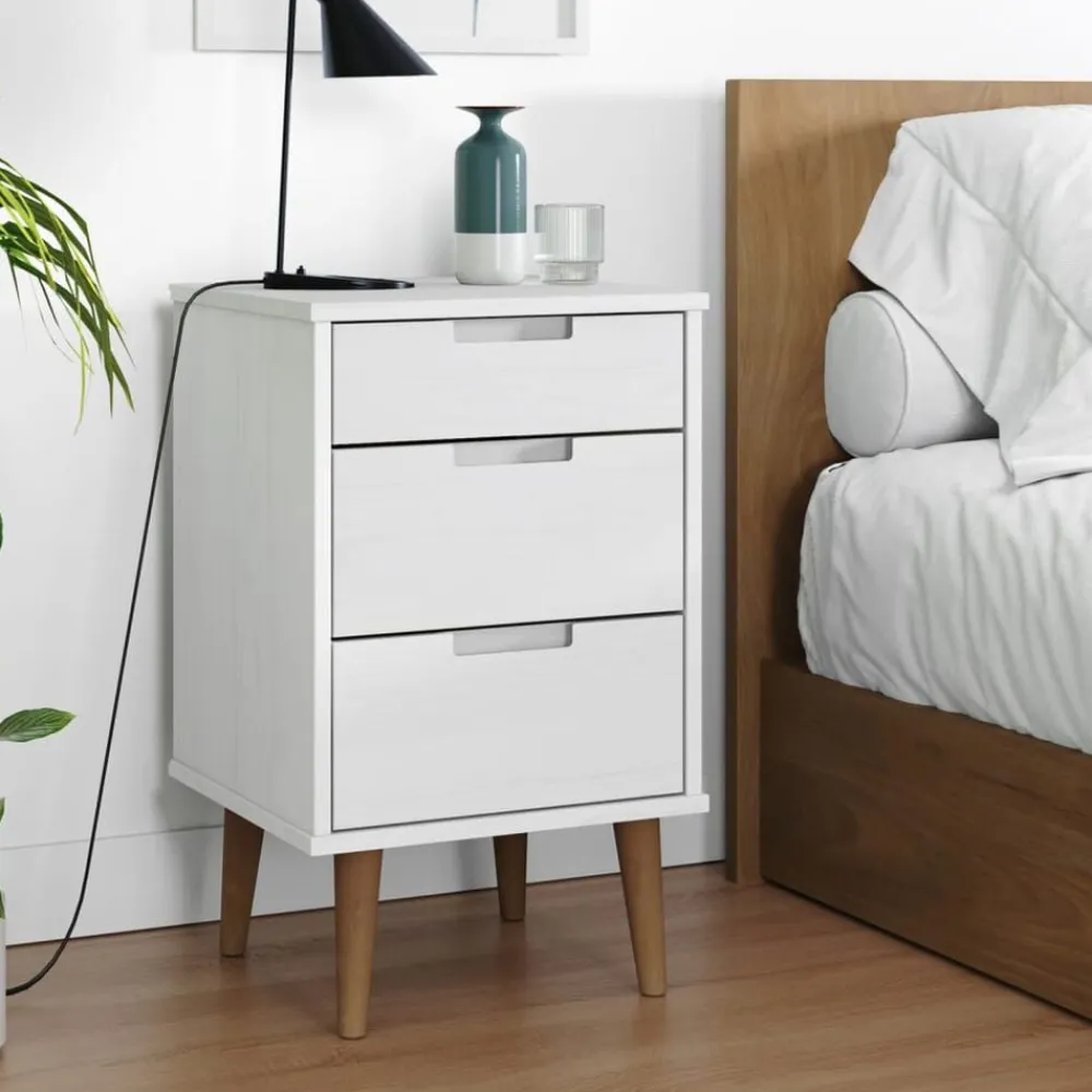 vidaXL Mesas-Mesita de noche MOLDE madera maciza de pino blanca 40x35x65 cm