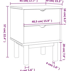 vidaXL Mesita de noche OTTA madera maciza de pino 45x39x57 cm Marrón Outlet