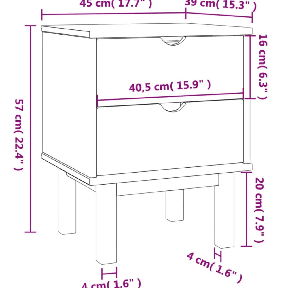 vidaXL Mesita de noche OTTA madera maciza de pino 45x39x57 cm Marrón Outlet