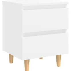 vidaXL Mesita de noche patas de madera pino maciza 40x35x50cm Blanco Discount