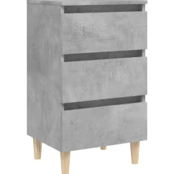 vidaXL Mesita de noche patas madera maciza gris hormigón 40x35x69 cm Gris hormigón Sale