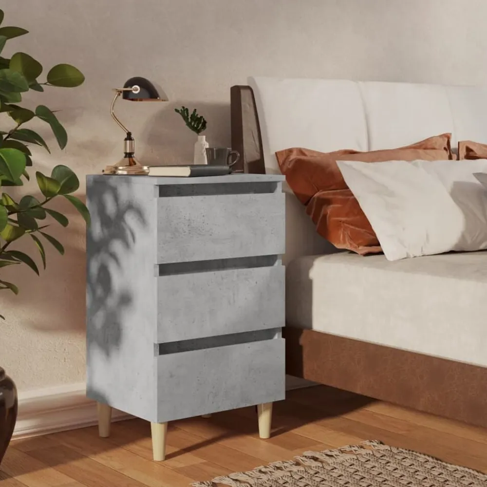 vidaXL Mesita de noche patas madera maciza gris hormigón 40x35x69 cm Gris hormigón Sale