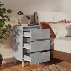 vidaXL Mesita de noche patas madera maciza gris hormigón 40x35x69 cm Gris hormigón Sale