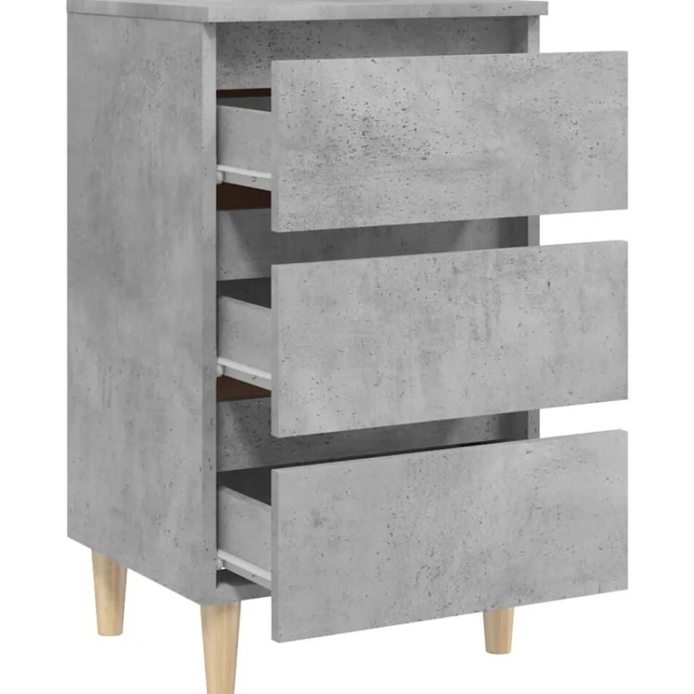 vidaXL Mesita de noche patas madera maciza gris hormigón 40x35x69 cm Gris hormigón Sale