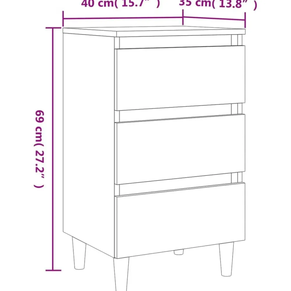 vidaXL Mesita de noche patas madera maciza gris hormigón 40x35x69 cm Gris hormigón Sale