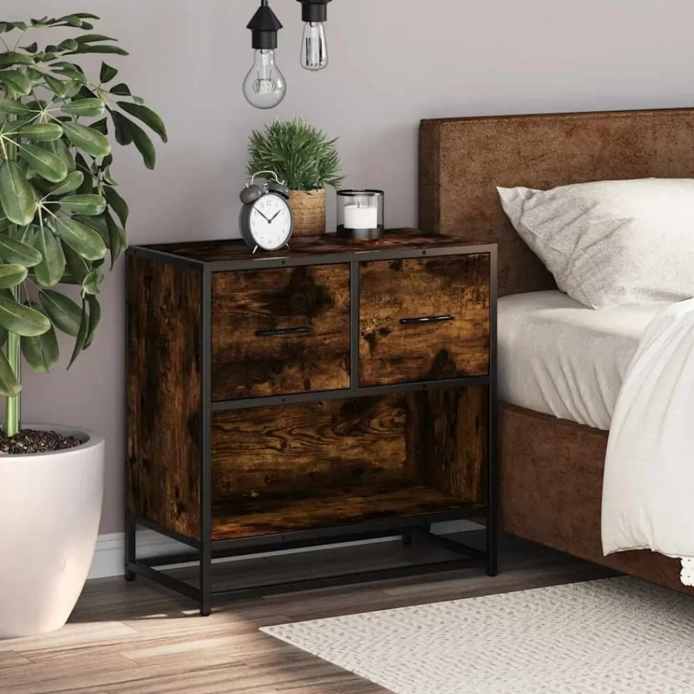 vidaXL Mesita de noche 60x31x60 cm madera contrachapada Roble ahumado Discount