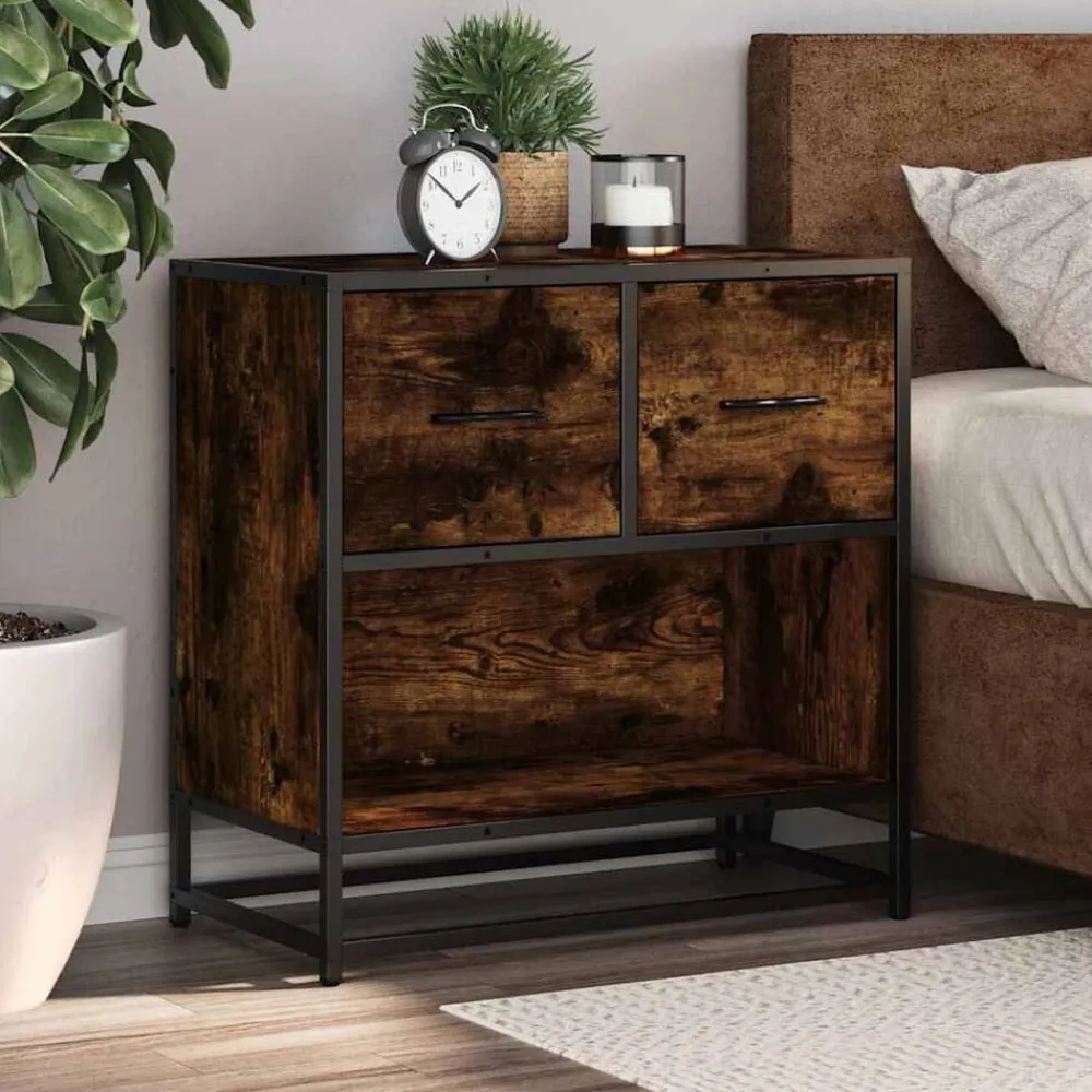 vidaXL Mesita de noche 60x31x60 cm madera contrachapada Roble ahumado Discount