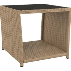 vidaXL Muebles De Jardín-Mesita de ratán sintético y superficie de vidrio templado