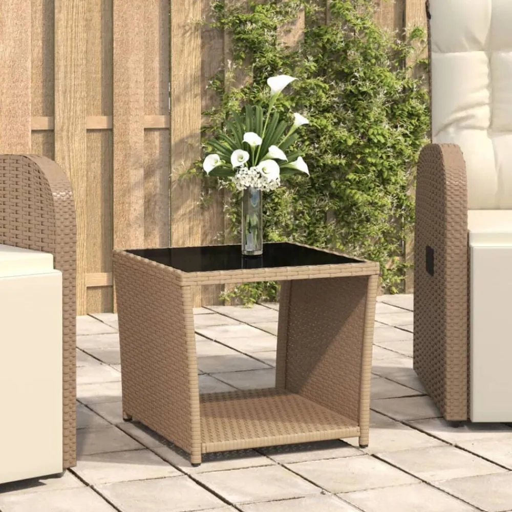 vidaXL Muebles De Jardín-Mesita de ratán sintético y superficie de vidrio templado