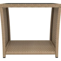 vidaXL Muebles De Jardín-Mesita de ratán sintético y superficie de vidrio templado