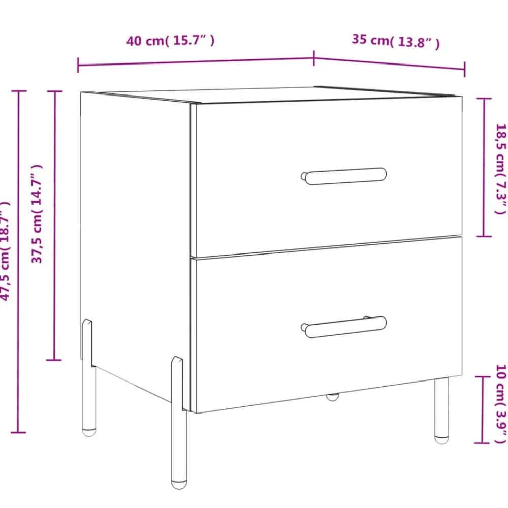 vidaXL Mesas-Mesita noche 2 uds madera ingeniería marrón roble 40x35x47,5 cm