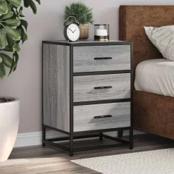 vidaXL Mesita noche madera ingeniería 40x34,5x60 cm metal Gris sonoma Hot