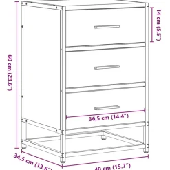 vidaXL Mesita noche madera ingeniería 40x34,5x60 cm metal Gris sonoma Hot