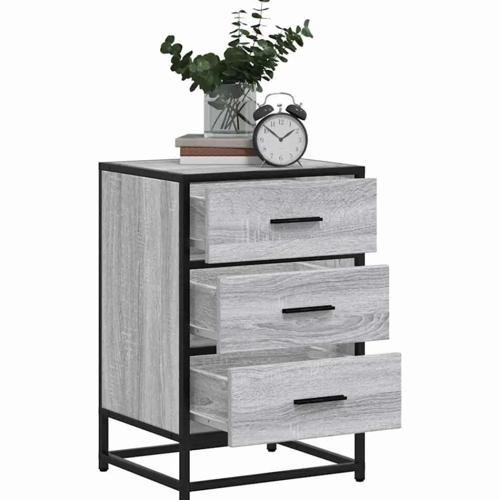 vidaXL Mesita noche madera ingeniería 40x34,5x60 cm metal Gris sonoma Hot