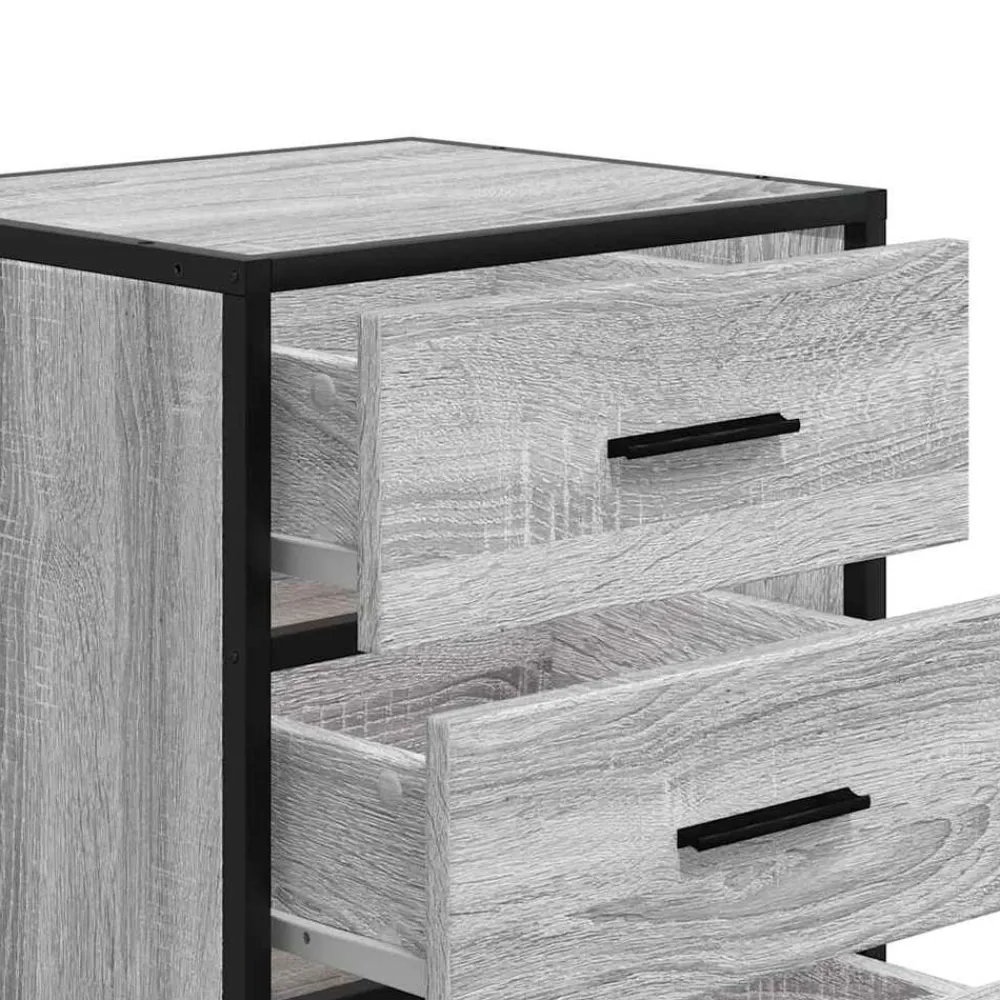 vidaXL Mesita noche madera ingeniería 40x34,5x60 cm metal Gris sonoma Hot