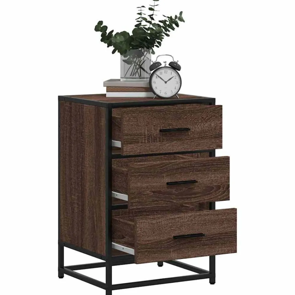 vidaXL Mesita noche madera ingeniería roble marrón 40x34,5x60cm metal Marrón roble New